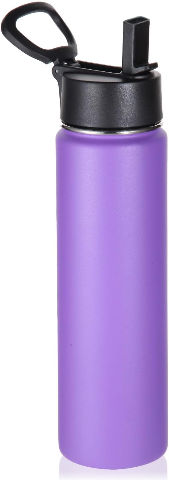 Volhoply 24oz Insulated Water Bottle With Straw Bulk 3 Pack,Metal Wide Mouth Water Bottles With Handle Keep Cold,Reusable Double Wall Cups,Powder Coated Sport Bottle For Holder(Purple,3 Count)
