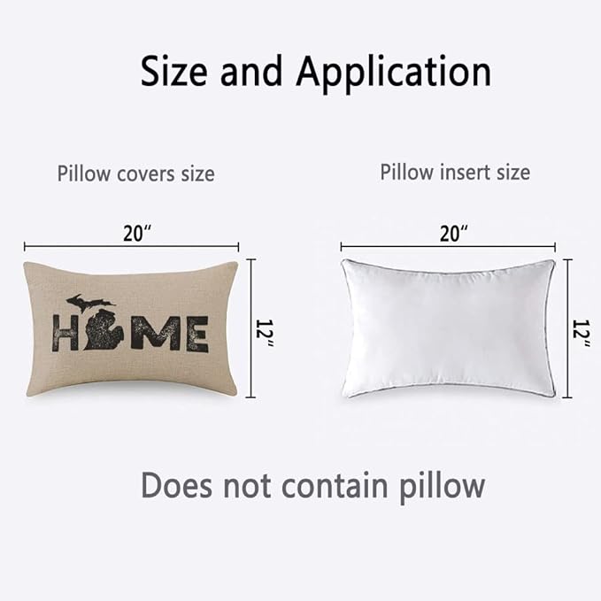 TKS MITLAN Michigan Home State Pillow Covers 12 x 20 Inch Map Home America Artistic Font Contour Border Geography Rustic Linen Throw Pillow Covers 12x20 Inch for Sofa Couch Decoration