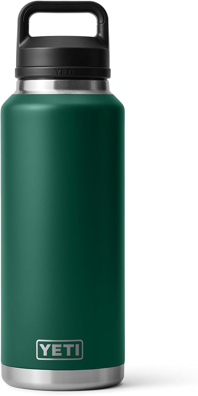 YETI Rambler 46 oz Bottle, Leakproof, Vacuum Insulated, Stainless Steel with Chug Cap, Black Forest Green
