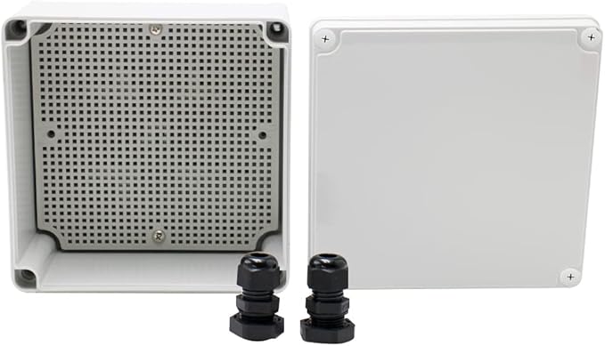 MAKERELE Waterproof Electronic DIY Projects Cable Enclosure Outdoor 6.89”6.89”3.94” (175175100mm) Outside ABS Plastic Electrical Box with 2 NPT 3/8” Glands
