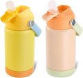 Kerilyn 12oz Kids Water Bottle 2 Pack, Stainless Steel Insulated Water Bottle Bulk, Toddler Cups with Straws Leak-Proof, Kids Water Bottles for School Boys Girls, BPA Free, Cantaloupe + Yellow