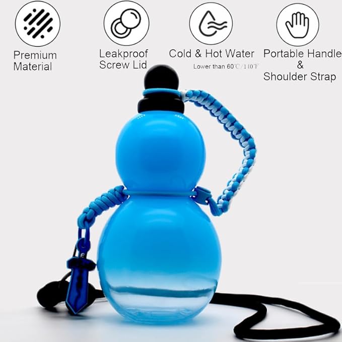 Jinberry 800ml/27oz Gourd Water Bottle with Shoulder Strap Set Leakproof Portable Gourd Drinking Bottle Flask Sport Jug Drinkware for Gym Outdoor Climbing Tour or Camping