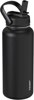 TOURIT 32 oz Insulated Water Bottle, Stainless Steel Bottle With Straw, Double Wall Vacuum Insulation for Cold and Hot Drinks, Leak Proof BPA Free Flask for Sports and Travel, Black
