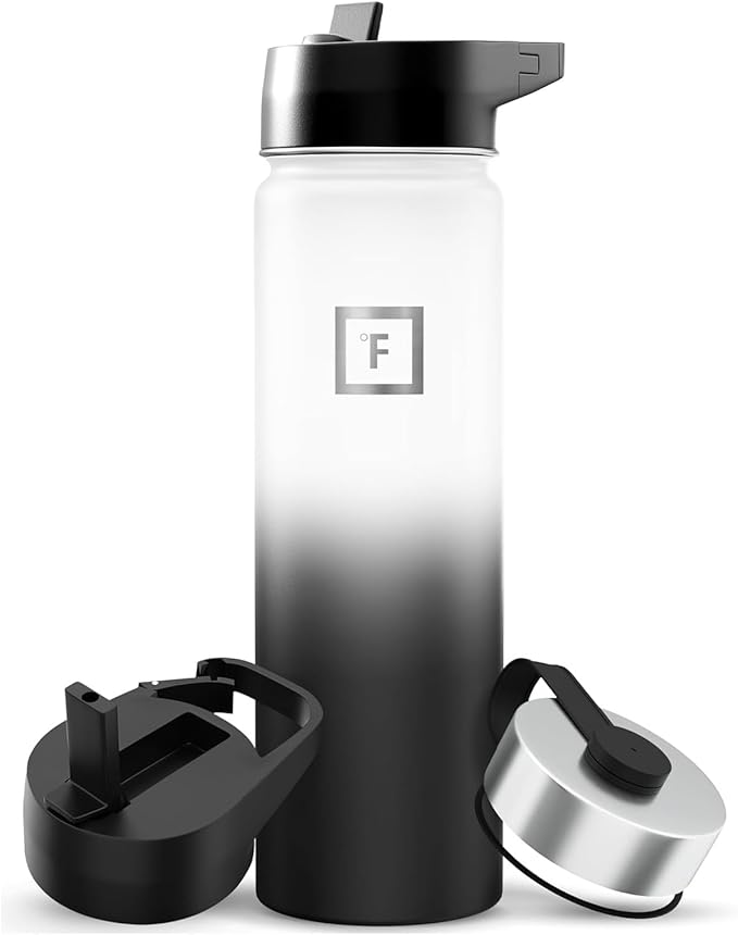 IRON °FLASK Camping & Hiking Hydration Flask with Straw, Wide Mouth Insulated Stainless Steel Sports Water Bottle - 22 oz Day & Night