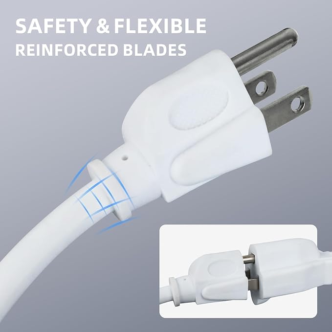 EP 2 Pack 6 Ft Outdoor Extension Cord - 16/3 SJTW White Electrical Cable with 3 Prong Grounded Plug