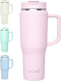 EALGRO 40 oz Tumbler with Handle, Insulated Tumblers with Lid and Straw, Large Metal Sports Water Bottle Jug, Thermal Stainless Steel Travel Coffee Mug Cup, Blush