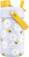 12 oz Insulated Water Bottle for Kids: 2-in-1 Straw Spout Lid, Spill-proof, BPA-Free, Easy Clean, Keep Cold 24H, Cute Bee Patterns, Stainless Steel Cup for School, Travel, Playtime, Gift (Daisy Buzz)