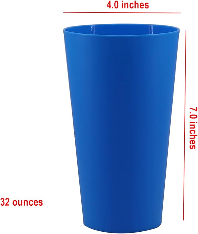 AOYITE 32 ounce Reusable Plastic Tumblers Set, BPA-Free and Dishwasher Safe Drinking Cups, Kids Glasses Set of 12 in 6 Assorted Colors For Indoor Outdoor Use