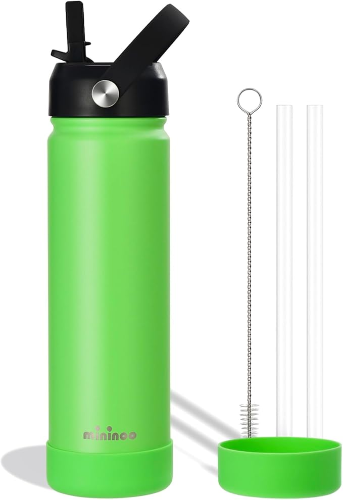 Insulated Stainless Steel Water Bottle with Straw, Ceramic-Lined, BPA-Free & Leak-Proof, 24 oz, Canopy Green
