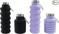 2 Pcs Silicone Collapsible Water Bottle, 17oz(500ml) Portable and Lightweight Travel Water Bottle Silicone Foldable Water Bottles(Black+Purple)