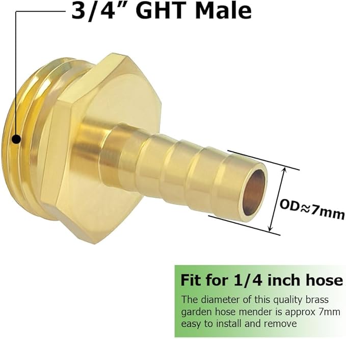 Hooshing 1/4" Garden Hose Repair Kit Male and Female Brass Hose Mender End Repair Connector with Clamps