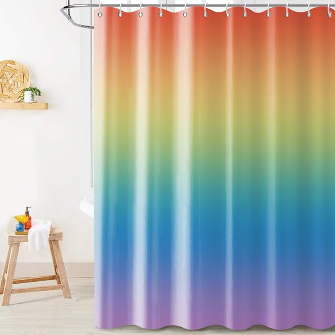 Rainbow Shower Curtain, Children Colorful Rainbow Kid Girls Cute Bathroom Curtain Waterproof Fabric Machine Washable with Hooks, 60" Wx72 L
