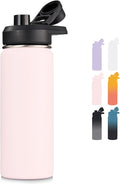 Fijinhom 18 oz Insulated Water Bottle with Handle, 304 Stainless Steel Water Bottles with Wide Mouth, Double Wall Vacuum Sports Water Bottle, BPA Free, Keep Cold and Hot, Pink