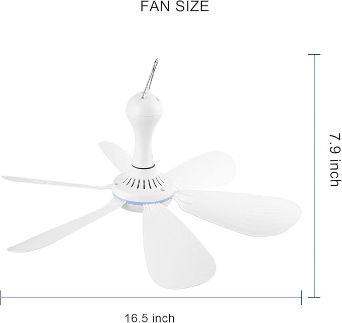 Silent USB Powered Ceiling Fan with Remote Control Timing 4 Speed, Quiet Small DC Plug in Ceiling Fan Hanging Fan for Camping Bed RV Tent Canopy Room