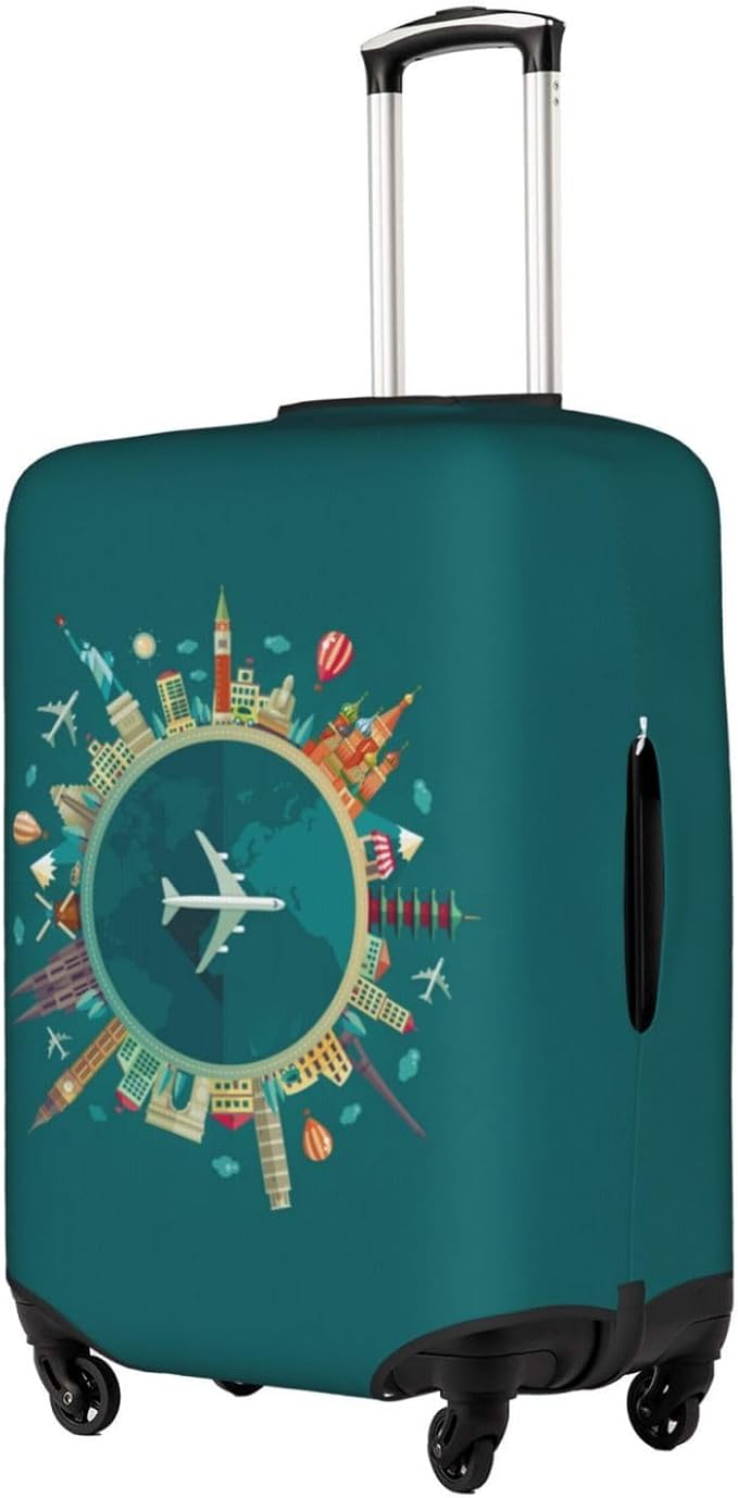 World Travel Luggage Covers and Luggage Tags Tsa Approved, Elastic Washable Fashionable Anti-Scratch Protector, Birthday Gifts for Men Women (L 26-28 Inch Luggage)