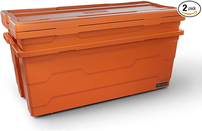 DECKED Payloader 133 L (2-Pack) - 200 lb Load Rated, Heavy-Duty Stackable Garage Storage Bins - Blaze Orange