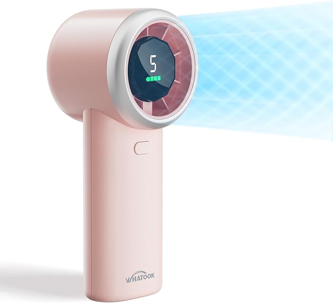 WHATOOK Portable Handheld Turbo Fan, 5 Speeds Mini Personal Fan with 4000mAh Rechargeable Battery, Small Pocket Fan for Travel Essentials, Beach, Office, Gifts for Women Men - Baby Pink