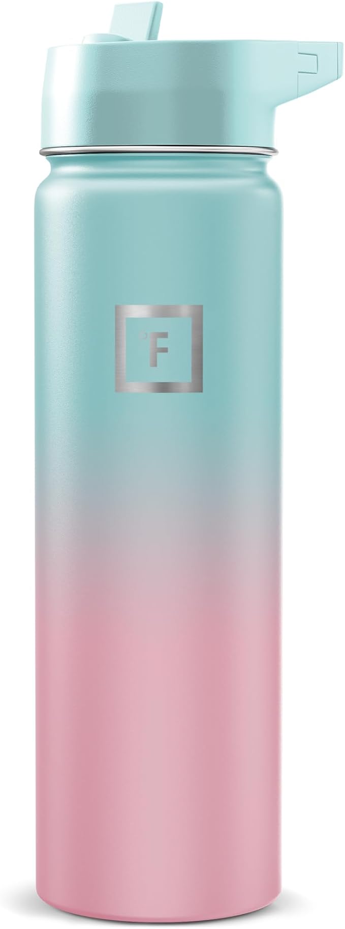 IRON °FLASK Camping & Hiking Hydration Flask with Straw, Wide Mouth Insulated Stainless Steel Sports Water Bottle - Bubble Gum 24 oz - Straw (1 Lid)