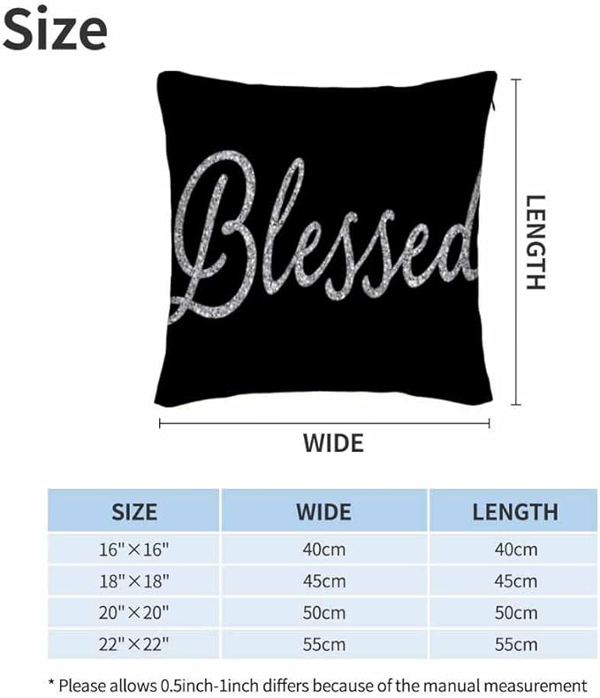 Bling Blessed White Throw Pillow Covers 18x18 Highlights Blessed Black Set of 2 Pillow Cases Square Velvet Outdoor Pillowcases Decorative for Home Bed Sofa Couch Hotel