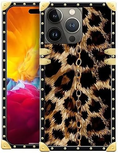 Compatible with iPhone 15 Pro Max Case, Seamless Gold Chain Leopard Luxury Golden Decoration for Girl Women Soft TPU Shockproof Protective Hard PC Back for iPhone 15 Pro Max