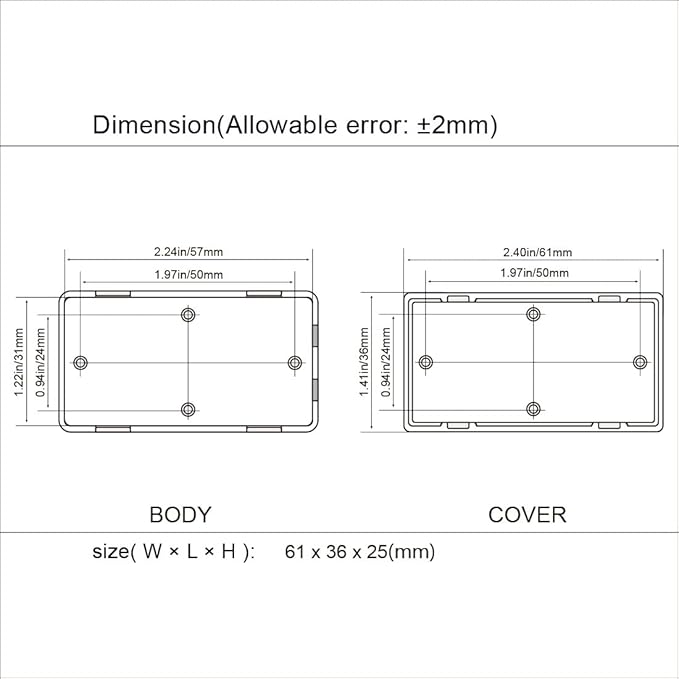 LeMotech Project Box 10 Pieces ABS Plastic Electrical Project Case Small Junction Box for Electronics Black 2.4 x 1.4 x 1 inch (61 x 36 x 25 mm)