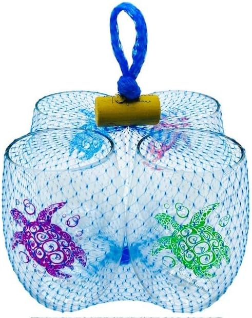 Set of 4 Shatterproof Designer 16 oz Plastic Wine Glasses MADE in the USA (SEA TURTLE SWIRLS)