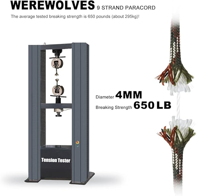 WEREWOLVES 650lb Paracord/Parachute Cord - 9 Strand Paracord Rope - 100', 200' Spools of Parachute Cord, Type III Paracord for Camping, Survival