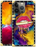 Compatible with iPhone 15 Pro Max Case, Cool Corlorful Lip Marble Luxury Golden Decoration for Girl Women Soft TPU Shockproof Protective Hard PC Back for iPhone 15 Pro Max
