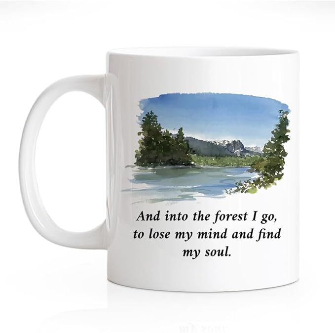 RZHV And Into The Forest I Go To Lose My Mind And Find My Soul 11 Oz Novelty Mug, Funny Landscape Coffee Mug for Camp Lover, Hiking Gifts for Nature Lover, Adventure Gifts for Hiking Lover