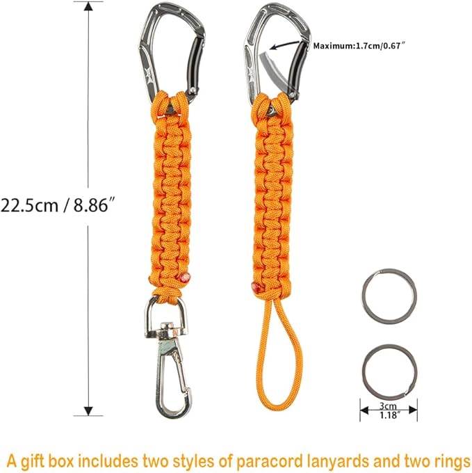 HERCULES Paracord Keychain Set – 2 Pack Lanyard Rope with Aluminum Clip, Durable Paracord Wrist Strap for Outdoor Activities, Orange