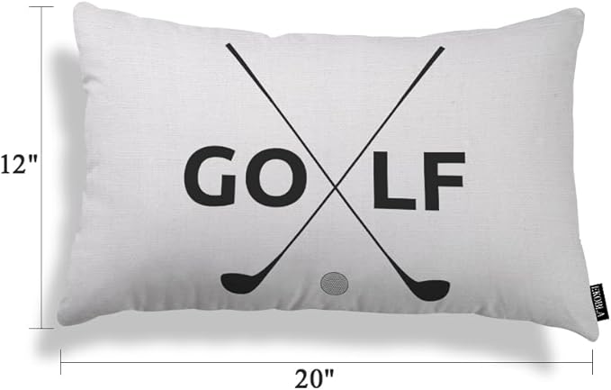 EKOBLA Farmhouse Oblong Rectangle Throw Pillow Covers Golf Symbol Funny Sport Game Clubs Square Decorative Cushion Case for Couch Sofa Chair Bed Cotton Linen 12x20 Inch, White