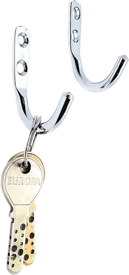 FAPBADRI Multipurpose Hooks, Used to Hang Clothes, Bags, Coats, Curtain Hold Backs, Keys, Colour - Silver, Material - Stainless Steel, Screws and Wallplugs Included, Pack of 2 Pieces