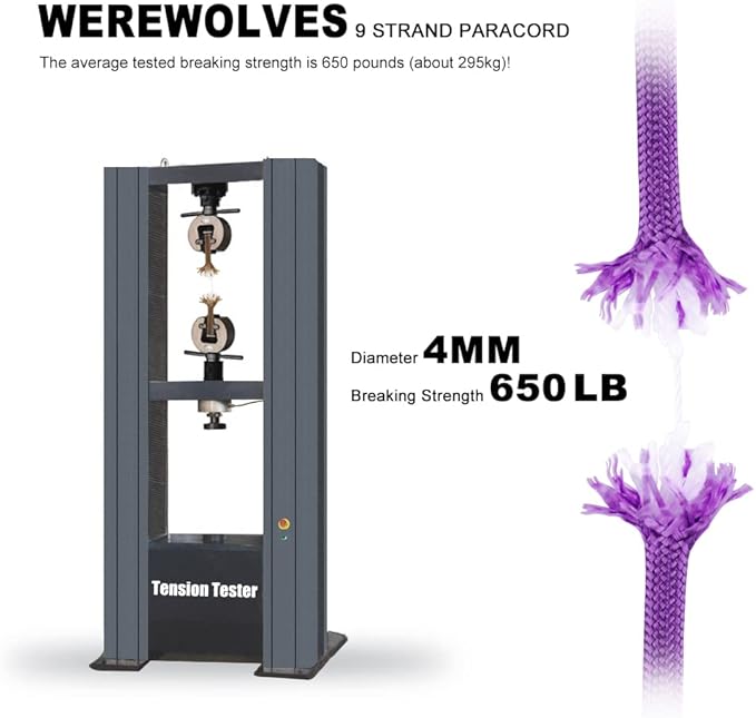 WEREWOLVES 650lb Paracord/Parachute Cord - 9 Strand Paracord Rope - 100', 200' Spools of Parachute Cord, Type III Paracord for Camping, Survival