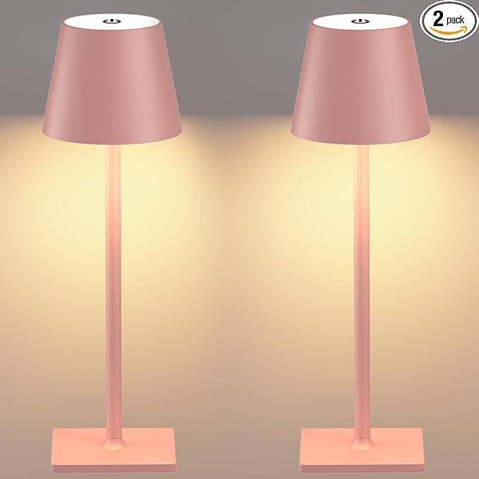 Yogaret Pink Cordless Table Lamp Set of 2 for Patio Restaurant Home Dinner Dining