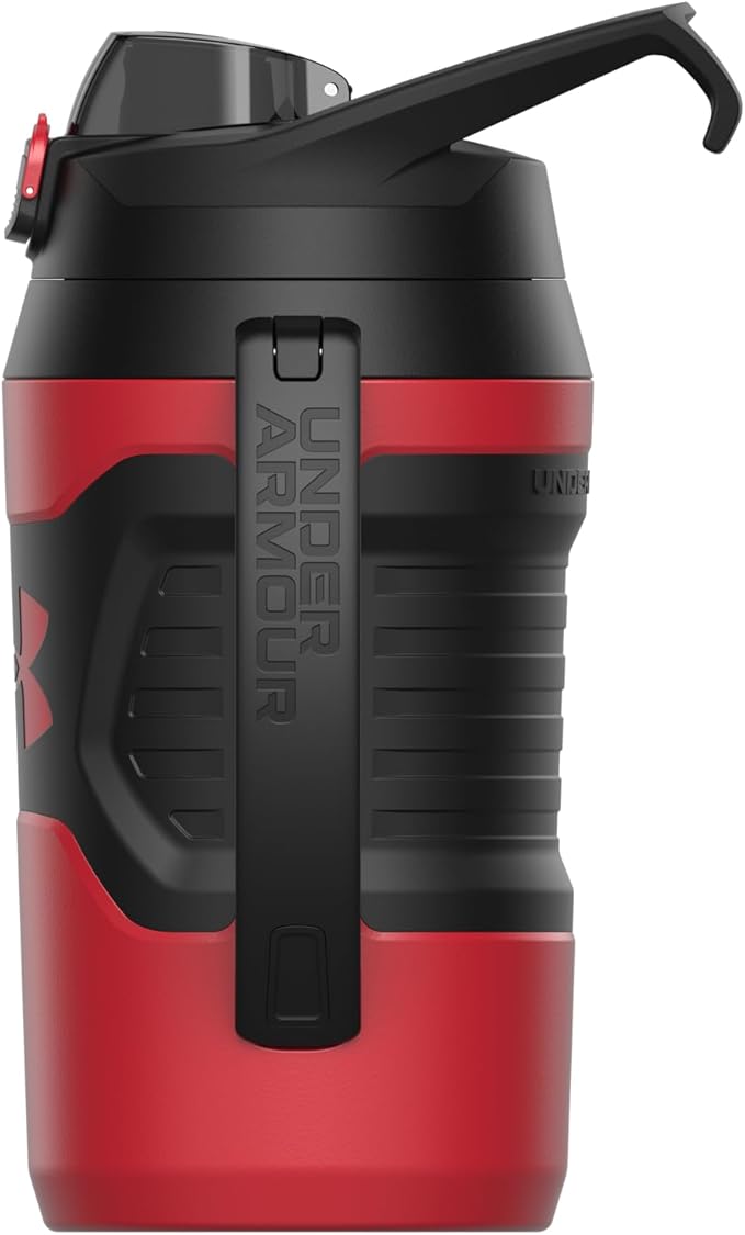 Under Armour Half Gallon Water Bottle Insulated, 64oz Insulated Water Bottle with Handle, Fence Hook, Leak Resistant, for Baseball, Football & More - Red/Black