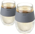 Host Wine Freeze Cup Set of 2 - Plastic Double Wall Insulated Wine Cooling Freezable Drink Vacuum Cup with Freezing Gel, Wine Glasses for Red and White Wine, 8.5 oz Grey - Gift Essentials