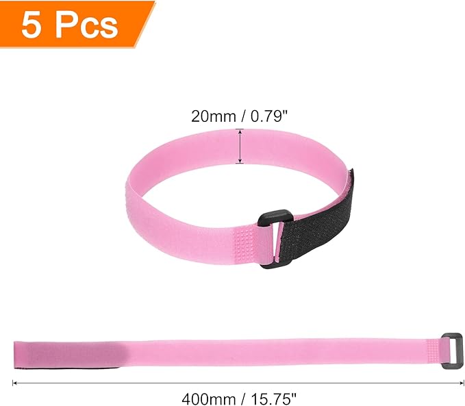 MECCANIXITY 5Pcs Reusable Battery Tie Down Straps,0.8x16" Pink Nylon Multipurpose Battery Hold Down Adjustable Cinch Strap Hook Loop Fastening Tie for Quadcopters FPV RC Drone Boat Car