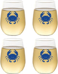 Set of 4 Shatterproof Designer 16 oz Plastic Wine Glasses MADE in the USA (BLUE CRAB)