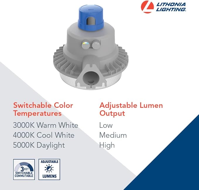 Lithonia Lighting BarnGuard LED Barn Light, Dusk to Dawn Outdoor Lighting with Adjustable Brightness and Color Temperature, Wall or Pole Mountable Yard Light Fixture, MVOLT, Aluminum, Gray