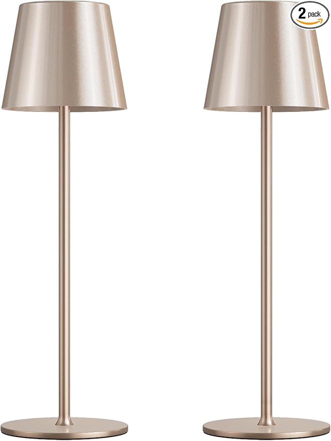 Kakanuo Cordless Table Lamp Rechargeable - Antique White 2 Pack Battery Operated Lamp for Counter, 3 Color Stepless Dimming Wireless Lamp for Dining Kitchen, Outdoor Patio, Touch Control