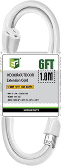 EP 6 Ft Outdoor Extension Cord - 16/3 SJTW White Electrical Cable with 3 Prong Grounded Plug, UL Listed