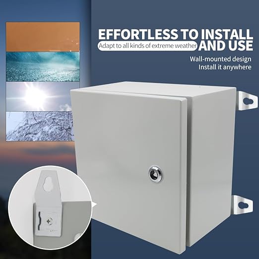 IP66 Waterproof & Dustproof Electrical Junction Box,12 * 12 * 8 Inch Metal Electrical Box with Lock and Mounting Plate for Indoor & Outdoor Use(300 * 300 * 200mm)