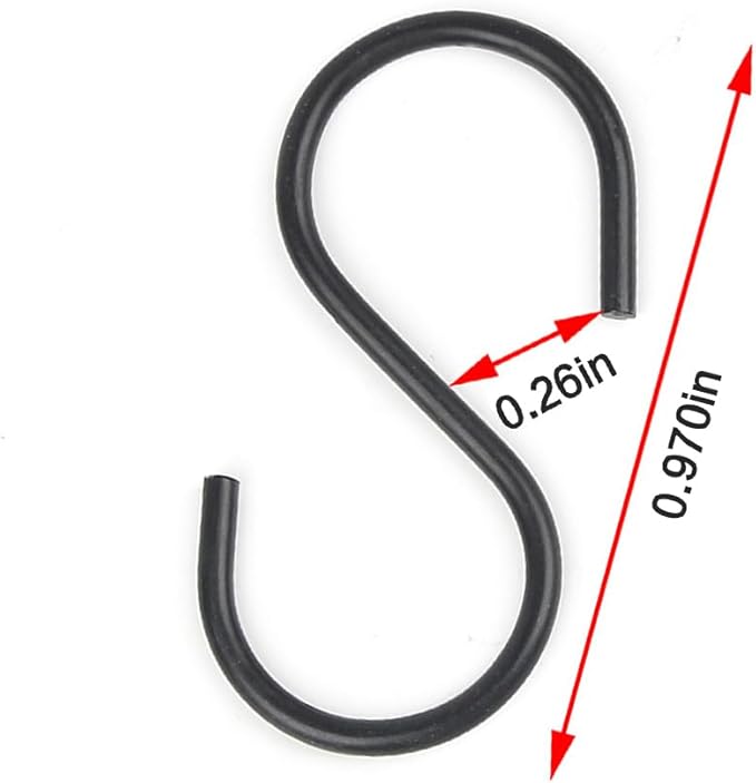 50pcs 1 Inch Black Iron Mini S Hooks Multipurpose Hangers for Jewelry Kitchenware and Plants