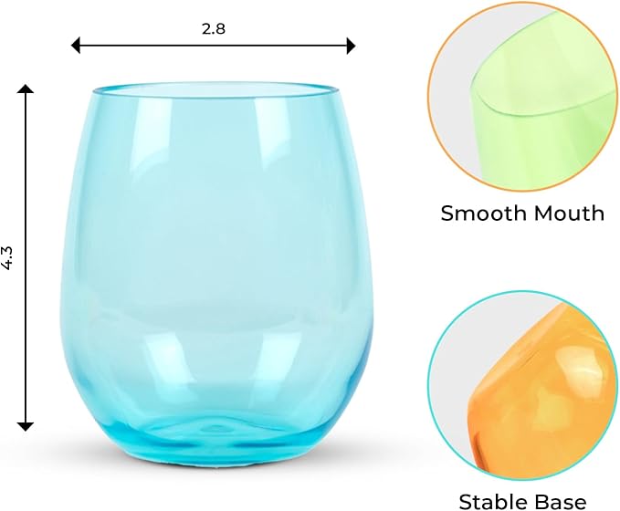 Premium Unbreakable Stemless Wine Glasses – Set of 6 BPA-Free Shatterproof Reusable Plastic Acrylic Wine Glasses | Elegant Crystal-Clear Wine Cups for Outdoor, Wedding, Home Bar Mothers Day Gifts