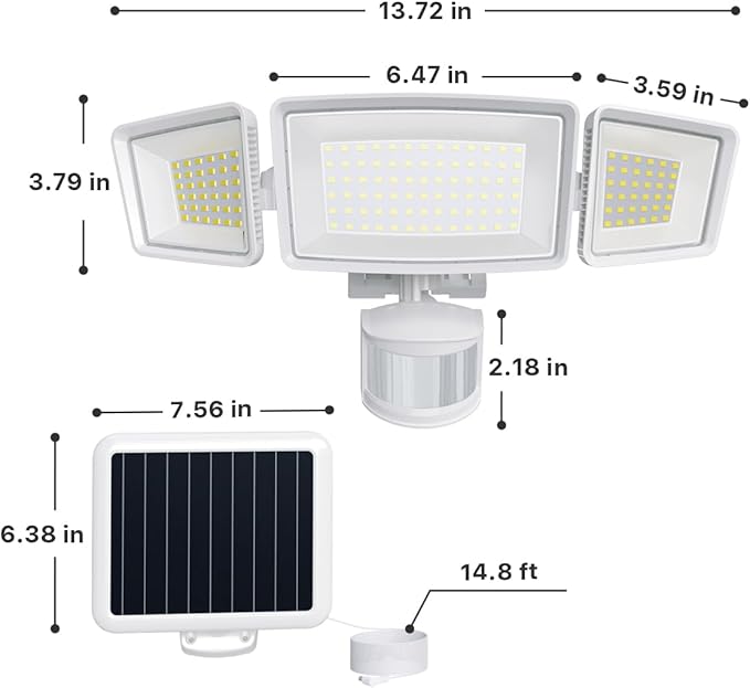 Ensenior Solar Security Lights, Wide Beam Flood Light 6500K Super Bright for Driveway Backyard Garden, Remote Control Motion Lights, Weather-Resistant Exterior Lighting, 1800LM Lumen, White, 2-Pack