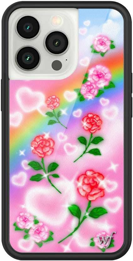 Wildflower Cases - Compatible with iPhone 13 Pro | Protective Black Bumper, 6.5ft Drop Test Certified, Women Owned Small Business | Roses Hearts Rainbow Pink Cute Trendy | Heavenly Roses