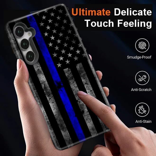 Compatible for Samsung Galaxy S25 5G Case, Dual Layer Heavy Duty 2 in 1 Shockproof Protective Phone Case,Blue Line American Police Flag