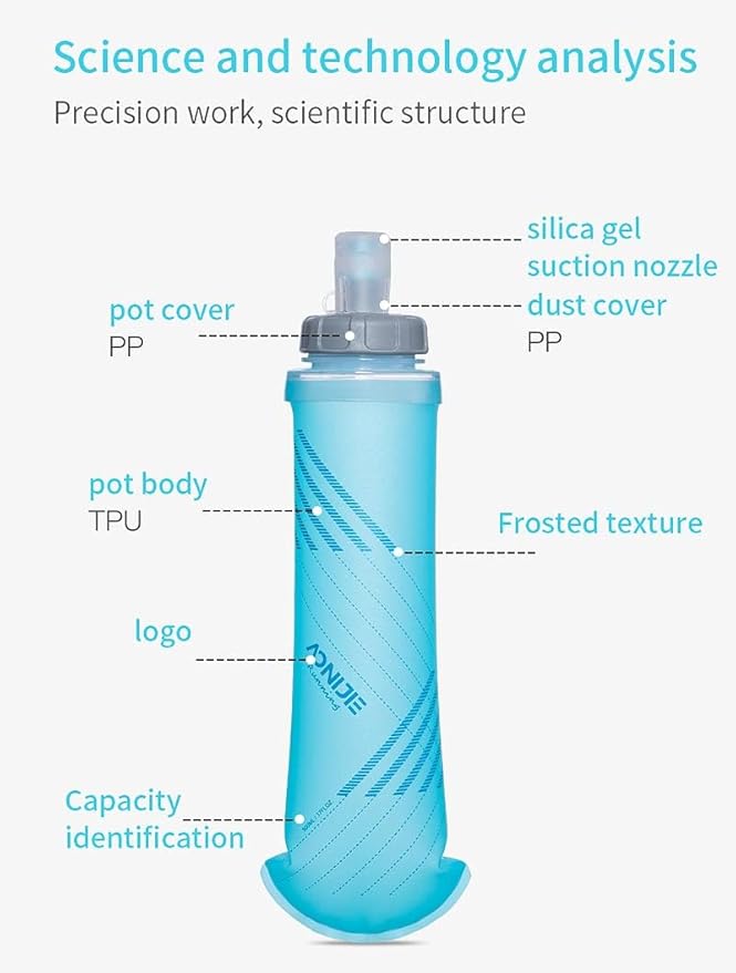 AONIJIE TPU Soft Flask Water Bottle Collapsible Running Flask for Hydration Pack, BPA Free, Wide Opening, for Outdoor Sports Hydration