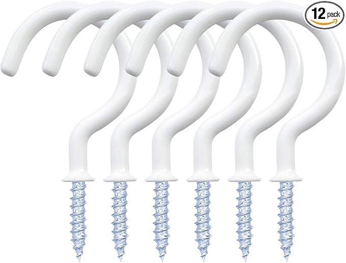 12 Pack Vinyl Coated Ceiling Hooks,Screw-in Mug Hooks,Multi-Function Wall Hooks Kitchen Hooks Cup Hooks for Indoors Outdoors (White, 1-1/4 Inch)