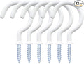 12 Pack Vinyl Coated Ceiling Hooks,Screw-in Mug Hooks,Multi-Function Wall Hooks Kitchen Hooks Cup Hooks for Indoors Outdoors (White, 1-1/4 Inch)